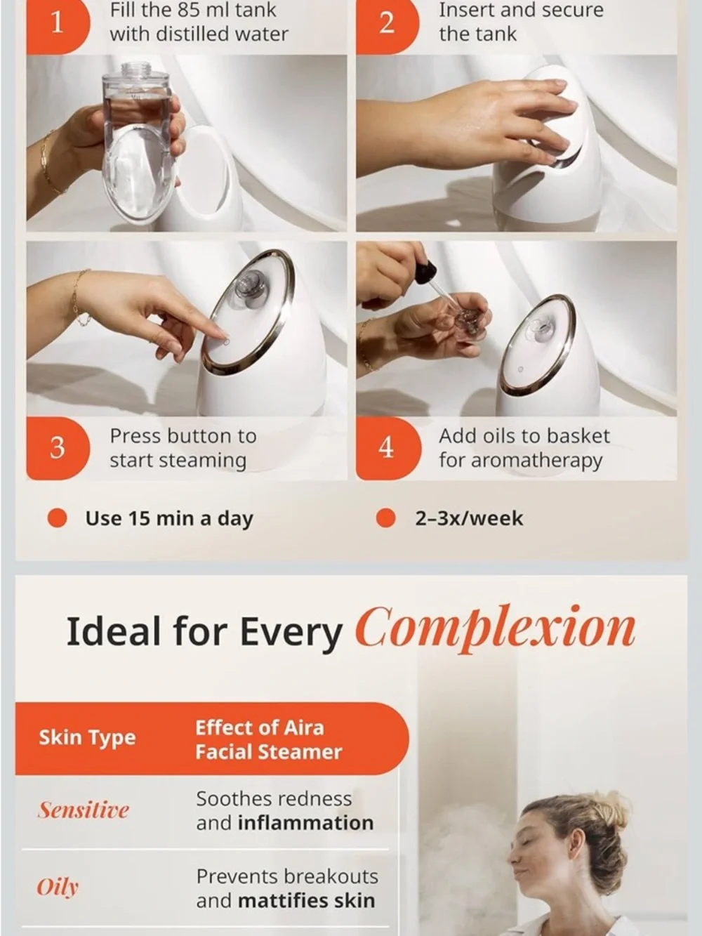 NEW IN BOX - Aira Ionic Facial Steamer - Cream/Gold - Picture 4 of 9